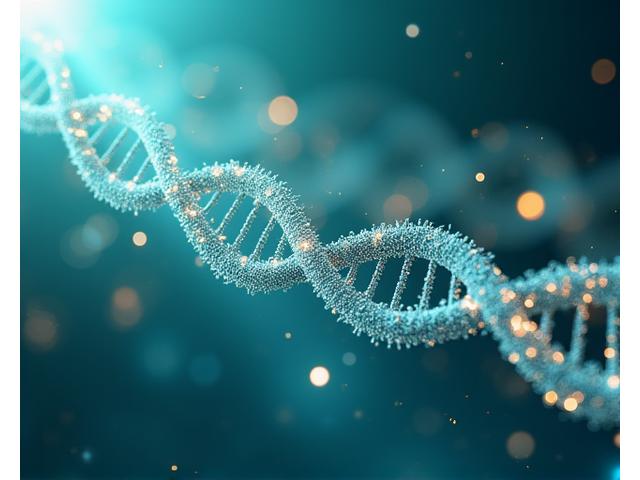 Abstract visualization of interconnected DNA strands and health data points illuminating in a vibrant, futuristic way, representing personalized wellness and genetic influence on health.